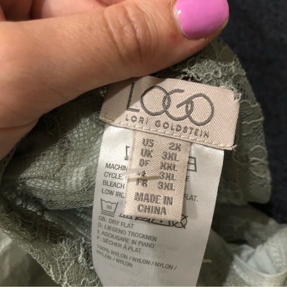 LOGO By Lori Goldstein Green Floral Laced Sleeveless Blouse Size 2X - Picture 5 of 10